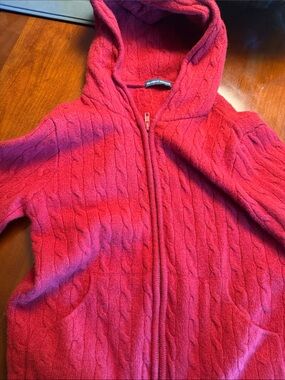 Brandy Melville Hot Pink Cable-Knit Hooded Zip Cardigan